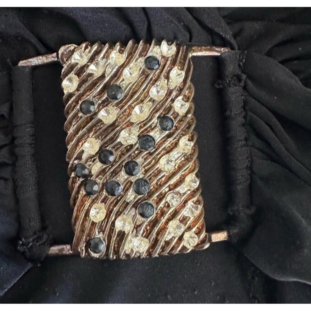 Sabora Black Ruched Belted V-Neck Dress Size M - Picture 10 of 10